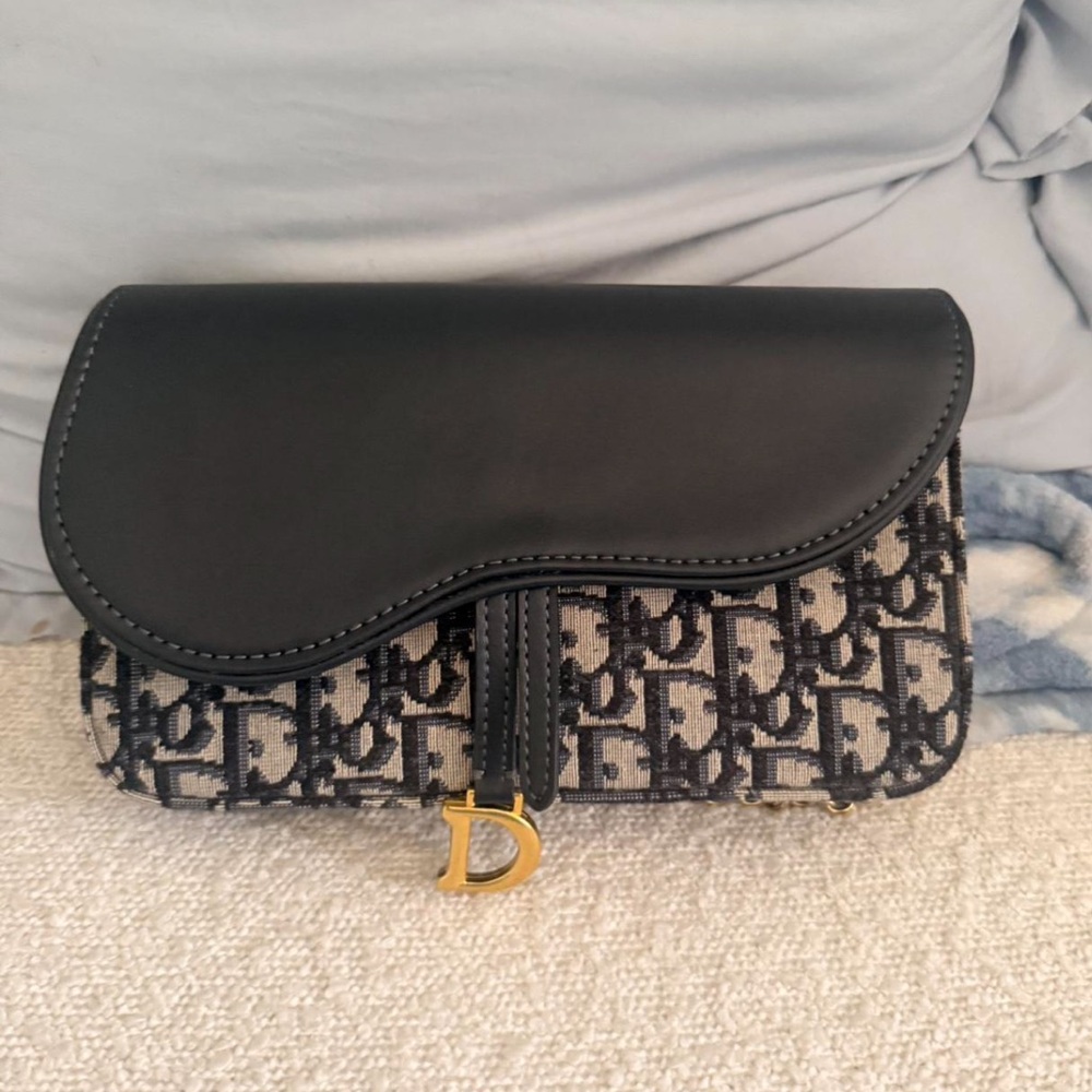 Dior Navy and Cream Clutch with Gold Accent